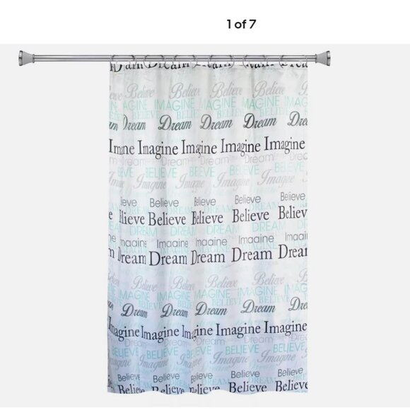 Inspirational Imagine Dream Believe Fabric Shower Curtain, Teal Green White, New - Picture 2 of 4